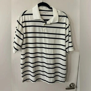 Nike Golf Men Large Black White Stripped Dri-Fit Polo 100% POLY